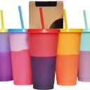 Color Changing Cups, 5 Pack 24oz Plastic Tumblers, Reusable Iced Coffee & Smoothie Cups with Lids and Straws for Parties and Travel