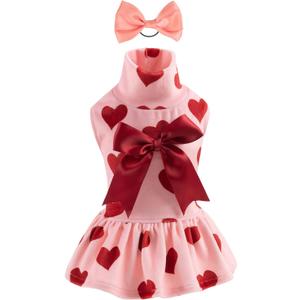 CuteBone Turtleneck Dog Velvet Dress Puppy Skirt Costume Pet Clothes Cat Apparel with Bow Hair Rope for Small Dogs CVD02L (Large, Crimson love)