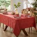 Newbridge Sienna Red Fancy Leaves Damask Fabric Holiday Tablecloth, 60 x 84 Inch Rectangle, Elegant Swirling Leaf Pattern, No Iron Soil Resistant Dining Room Party Table Cover