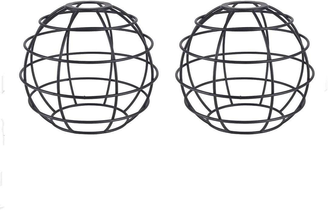 Set of 2 Industrial Vintage Rustic Bulb Covers| DIY Farmhouse Metal Wire Cage for Hanging Pendant Lighting | Light Fixture Lamp Guard| Lampshade Replacement Accessories (Globe)