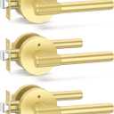 Amerdeco 3 Pack Brushed Gold Door Handles Interior, Knurled Privacy Door Handles with Lock,Gold Door Lever for Bedroom or Bathroom,Reversible Keyless for Left Right Handed Doors AM0027