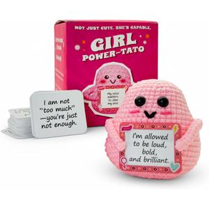 Girl Power Positive Crochet Potato, 1 Handmade Pink Emotional Support Crochet, 50 Affirmation Cards, Valentines Day Gifts, Thoughtful Gifts For Women, Birthday Gifts For Women, Coworker Gifts, Friends