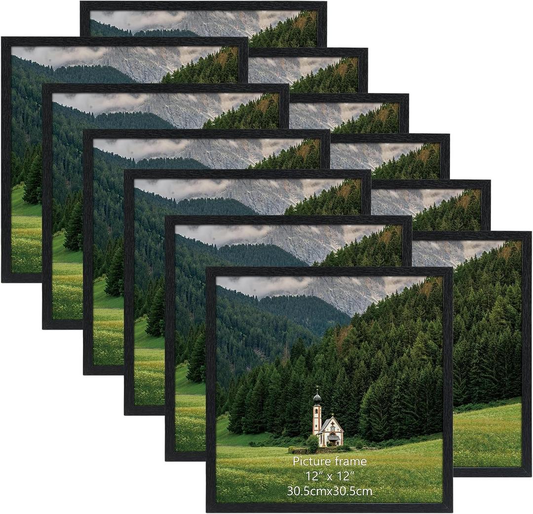 HORLIMER 12x12 Picture Frame Set of 12, Black Picture Frames Display 12 by 12 Photo for Wall