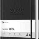 2026 Planner, Large Weekly and Monthly Planners, A4 Faux Leather Daily Calendar 2026 Planner, 12 Month Agenda from Jan. to Dec., Hardcover Habit Tracker Journal(Black)