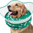 Supet Raised Inflatable Dog Cone Collar to Stop Licking, Soft Dog Cone Alternative After Surgery, Pet Neck Donut Collar for Small Medium Large Dogs (S(Neck 7"-9.5"), T Bone Green)
