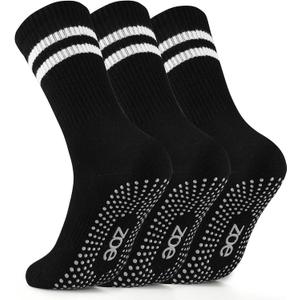 Pilates Socks - Non Slip Yoga Socks with Grippers, Sticky Barre Hospital Slipper Socks, 3-Pair Pack