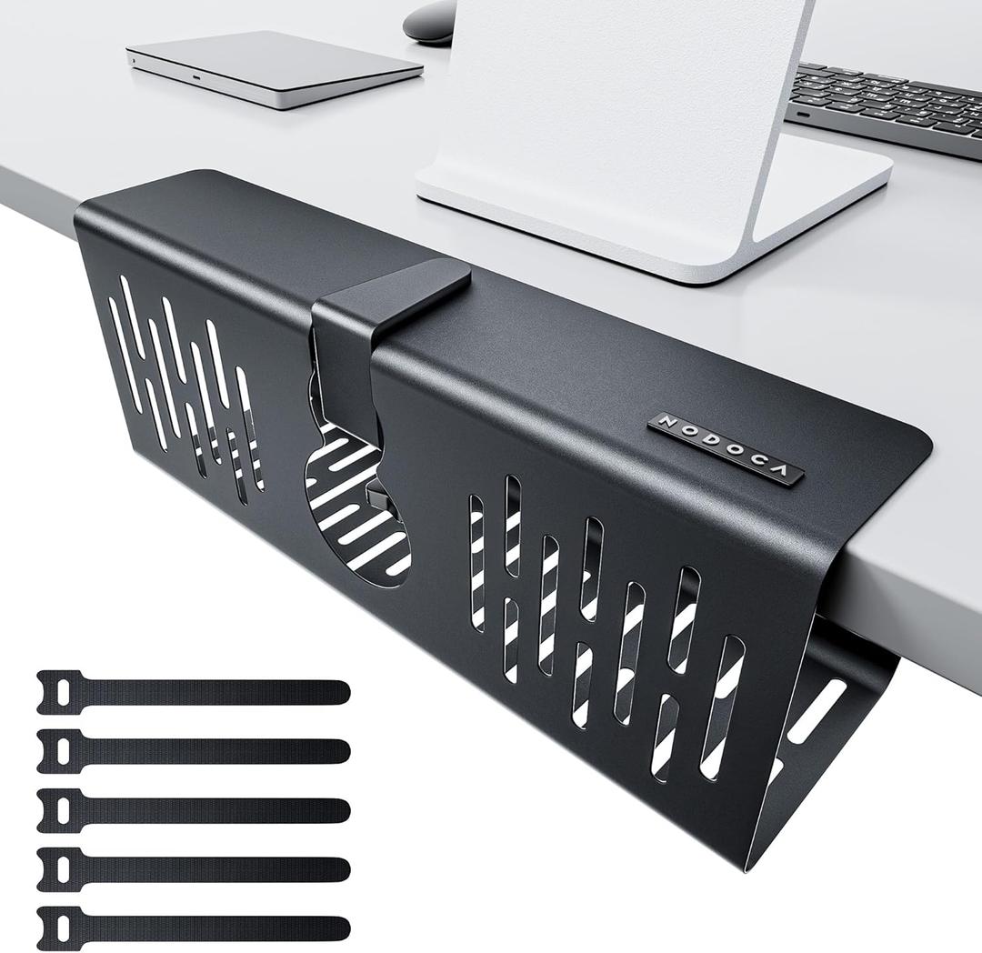 NODOCA No Drill Under Desk Cable Management Tray, 14'' Wire Management, Punch-Free Clamp on, Metal Cable Tray, Wire Organizer Under Desk, Under Desk Basket for Office and Home, Black (Clip-on14''1pc)