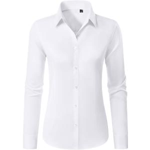 Gleeivy Button Down Shirts for Women Stain Wrinkle Free Dress Formal Shirt Classic Fitted Casual Cotton Button Up Long Sleeve White Collar Business Button Blouse Work Server Interview, Small