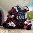Black Maroon and Silver Balloon Garland Arch Kit 130+ Pieces with Maroon and Silver Stars, Graduation Certificate Graduation Cap GRAD Letters Mylar Balloons for 2025 Graduation Prom Decorations