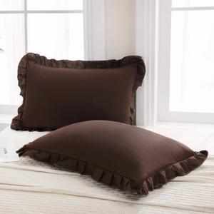 Merryword Dark Brown Pillow Shams Chocolate King Pillowcases Cute Pillow Cover Set of 2 Soft Shabby Chic Ruffled Pillowcases 2 Pack (King (20''x36''), Chocolate)