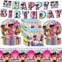 42 Pcs for Gracies Party Supplies Set, 20 Plates +20 Napkins +1 Tablecloth and 1 Happy Birthday Flag, for Children Happy Birthday Party Decoration Supplies
