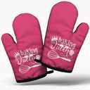 Funny Women Bakrs Cooking and Baking BBQ Kitchen Gadgets with Heat Resistant Silicone Non-Slip, Baking Queen Oven Mitts Set of 2, Gifts for Bake Lover Mom Wife Sister BFF Cake Shop Colleague