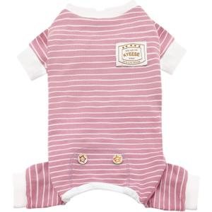 KYEESE Dog Pajamas Stretchable 4 Legs Doggie Jammies Striped Jumpsuit Lightweight Onesie Puppy Pajamas Cozy Outfit Comfortable Dog Clothes Hair Shedding Cover Pet Sleepwear,Pink Striped, Medium (Medium (11-16lbs))