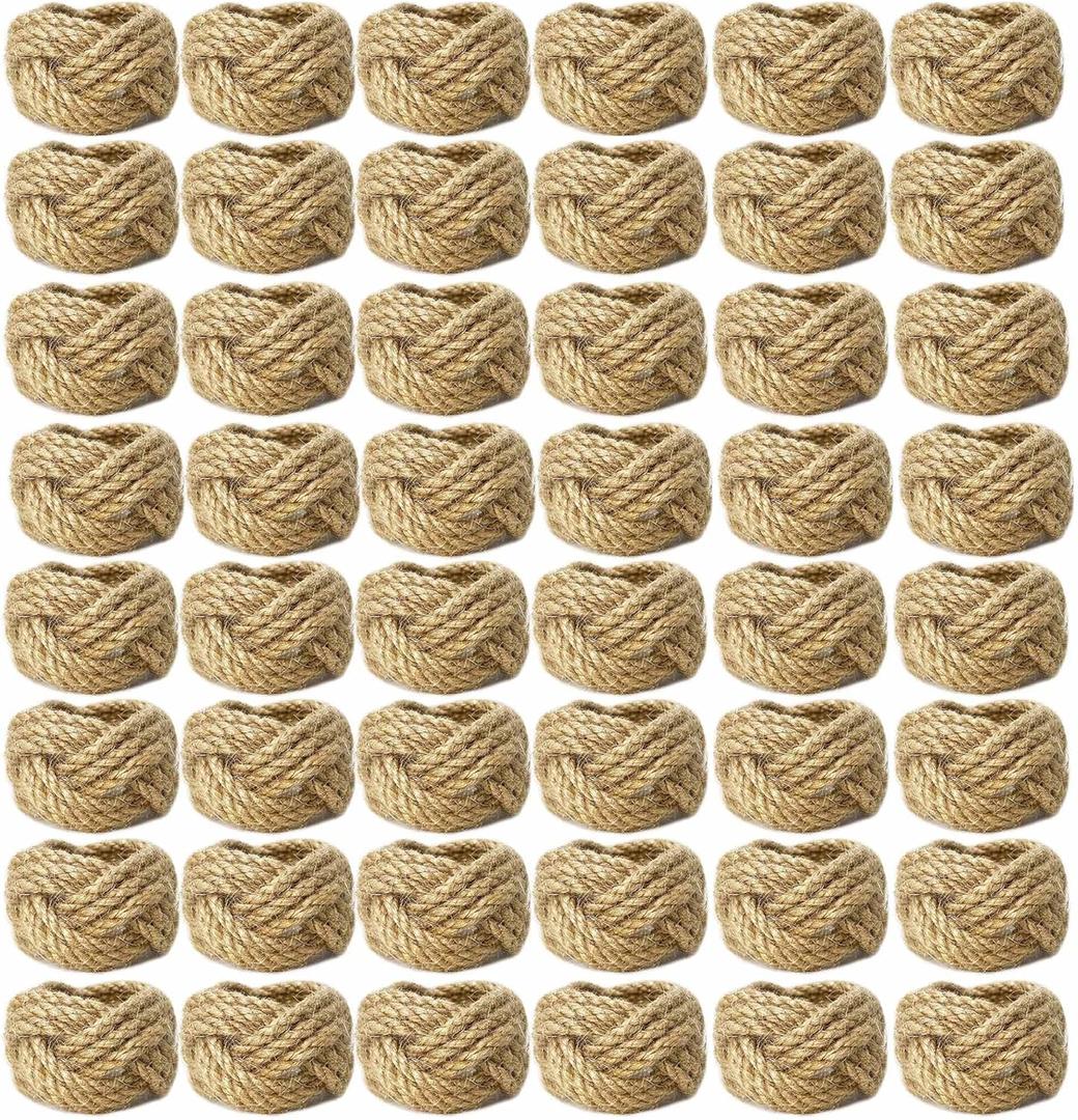 WINGFISH Woven Napkin Rings Set of 50 Farmhouse Burlap Jute Napkin Rings Bulk for Dinning Table, Nautical Napkin Ring Holders Table Decor for Party Gathering Banquet Wedding Birthday