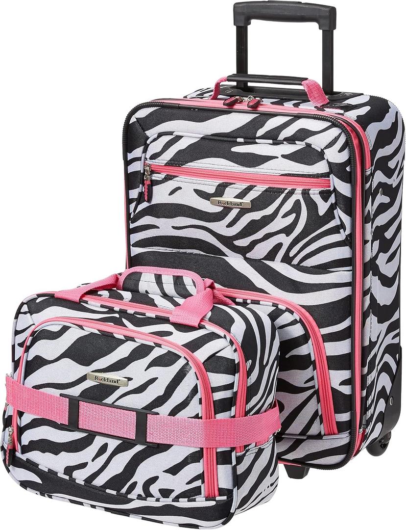 Rockland Fashion Softside Upright Luggage Set, Pink Zebra, 2-Piece (14/19)