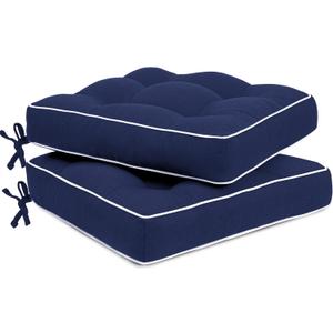 Favoyard Patio Cushions 19 x 19 Inch Indoor & Outdoor Chair Cushions Water-Resistant Seat Cushion for Patio Furniture 3-Year Color Fastness Square Tufted Couch Chair Pads with Ties, 2 Pack, Blue