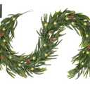 Crblowh 6 Ft Norfolk Pine Garland, Christmas Garland with Lights Automatic ON/Off, Christmas Decorations Indoor Outdoor, Real Touch Artificial Cedar Garland for Table, Fireplace, Mantle, Wall