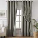 100% Blackout Curtains for Bedroom, Double Layer Grey Curtains, Black Out Curtain 84 Inch Long with Sheer Overlay for Living Room, Room Darkening Window Drapes with Grommet, 52" W x 84" L