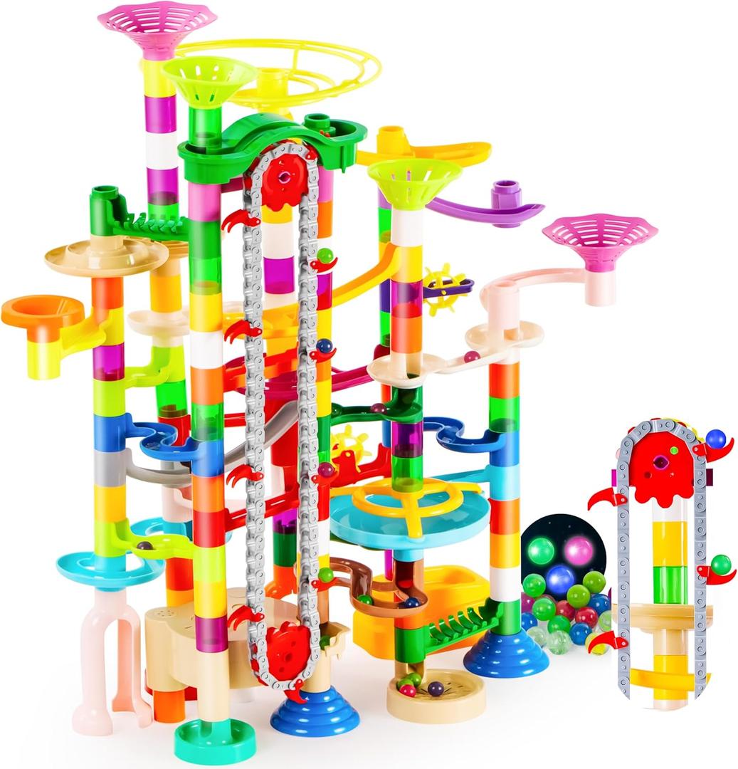 JOYIN 236Pcs Glowing Marble Run with Motorized Elevator- Construction Building Blocks Toys with 30 Glow in The Dark Plastic Marbles, STEM Toy for Boys and Girls, Birthday Gift, Easter Basket Stuffers