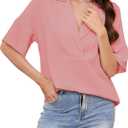 HVT 3/4 Length Sleeve Women's Tops Dressy Casual Work Shirts V Neck Chiffon Office Blouses (X-Large, Pink)