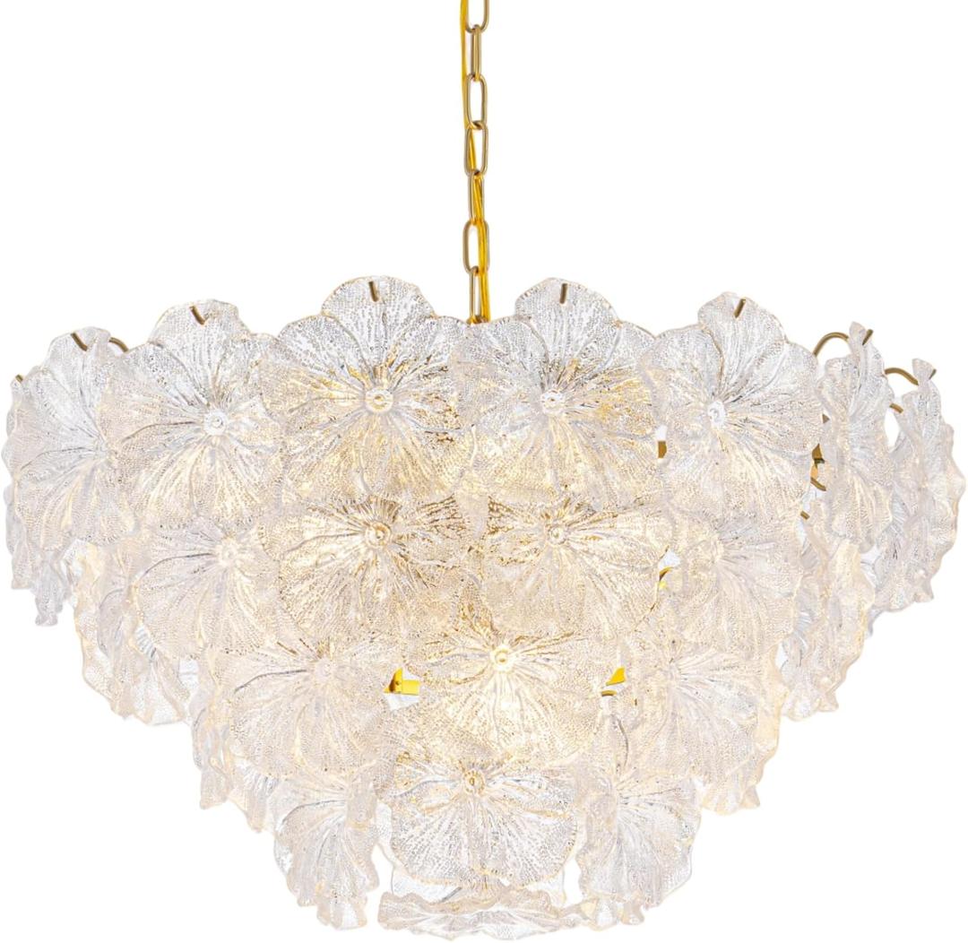 Modern 9-Light Glass Flower Chandelier for Dining Room, 24in