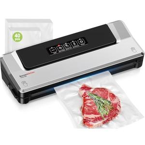Bonsenkitchen Vacuum Sealer Machine with 40 Bags | Compact Food Sealer for Kitchen Storage & Meal Prep | Multiple Modes​​ | External Vacuum System, Silver​​