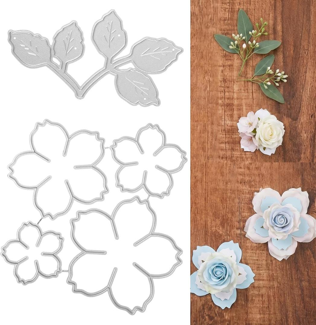 2PCS 3D Rose Flower Metal Die Cuts, Wedding Flower Cutting Dies | Die Cuts for Card Making, Decorative Leaves Metal Cut Stencils for DIY Scrapbooking Crafts Photos Album Embossing Paper