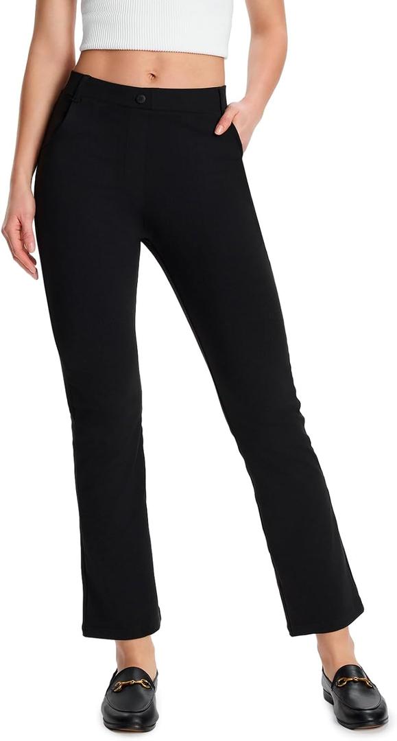 Yogipace,4 Pockets/Belt Loops,Petite Women's Stretchy Cropped Yoga Dress Pants Kick Flare Work Pants Capris,23",Black,Size M