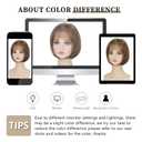 TISHINING Short Brown Mix Blonde Highlight Bob Wig with Bangs for White Women Chin Length Layered Mixed Brown Straight Bob Wig 10 Inch Synthetic Natural Looking Daily Party Wig