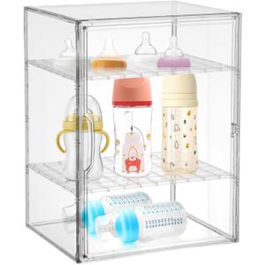 Baby Bottle Organizer 3-Tier Clear Acrylic Baby Bottle Storage Organizer for Countertop Cabinet Bottles Storage Station Case Box Container for Nipples Pump Parts Food Jars