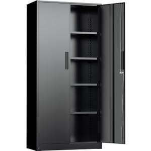 INTERGREAT Black Metal Storage Cabinet, 72" Locking Steel Cabinets with 2 Door and 4 Adjustable Shelves, Tall Metal Cabinet for Home Office, Garage, Warehouse (71" High)