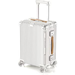 Carry On Luggage with Spinner Wheels and TSA Approved PC Hard Shell Suitcase with Aluminum Frame Zipperless Lightweight Luggage for Business Travel (White, 20in)