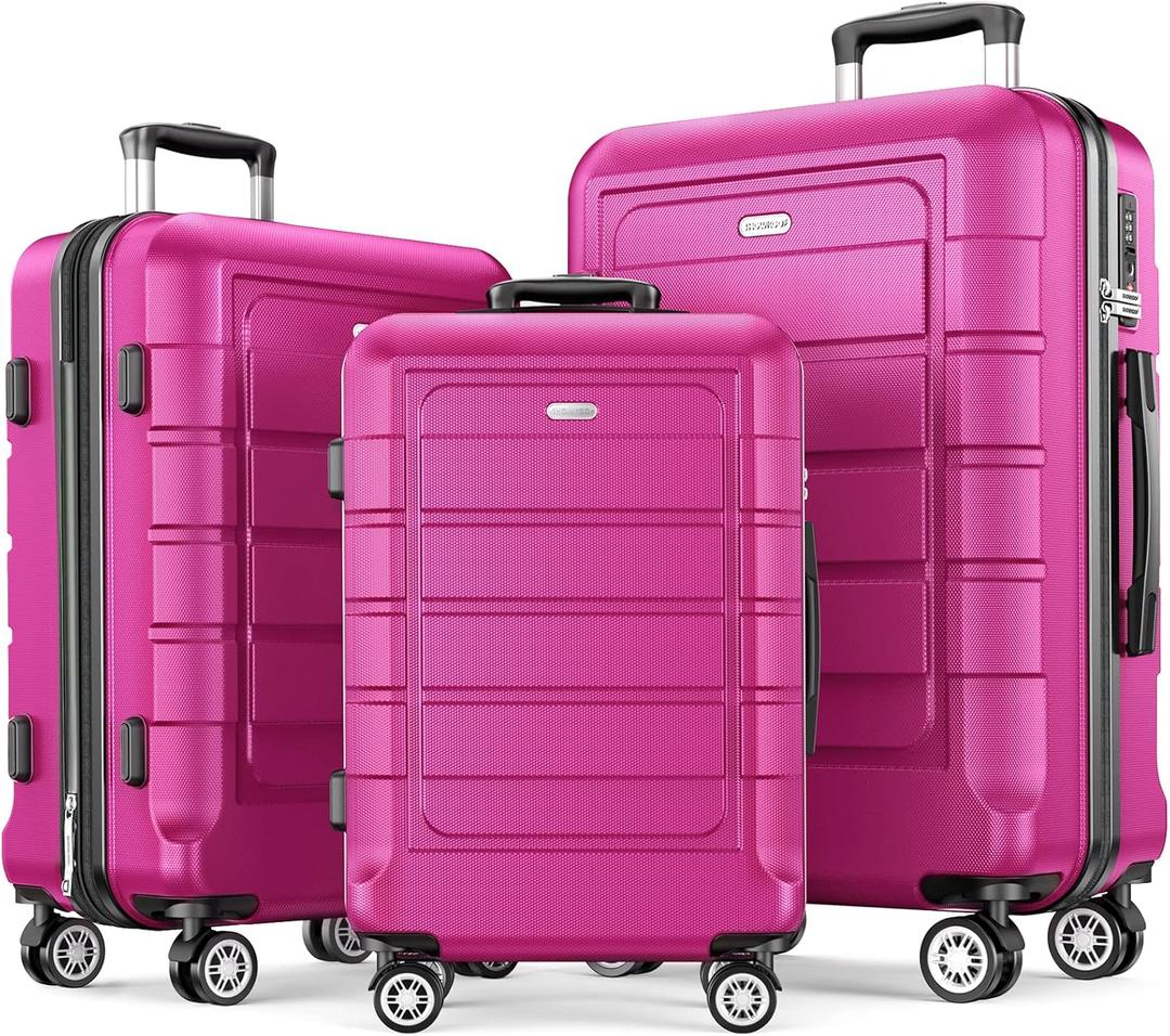 SHOWKOO Luggage Sets Expandable PC+ABS Durable Suitcase Sets Double Wheels TSA Lock Megenta 3pcs (20in24in28in, Megenta)