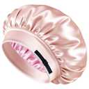 BONNET QUEEN Silk Bonnet for Sleeping Women Satin Bonnet Hair Bonnet Adjustable Reversible Double Layered Sleep Night Cap for Curly Hair Jade and Pink (One Size)