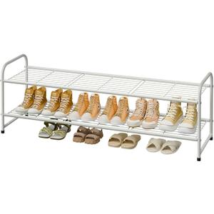 2 Tier Shoe Rack for Closet, 44 Inch Extra Long Shoe Storage Organizer for Shelves, Heavy Duty Metal, Easy Assembly, White
