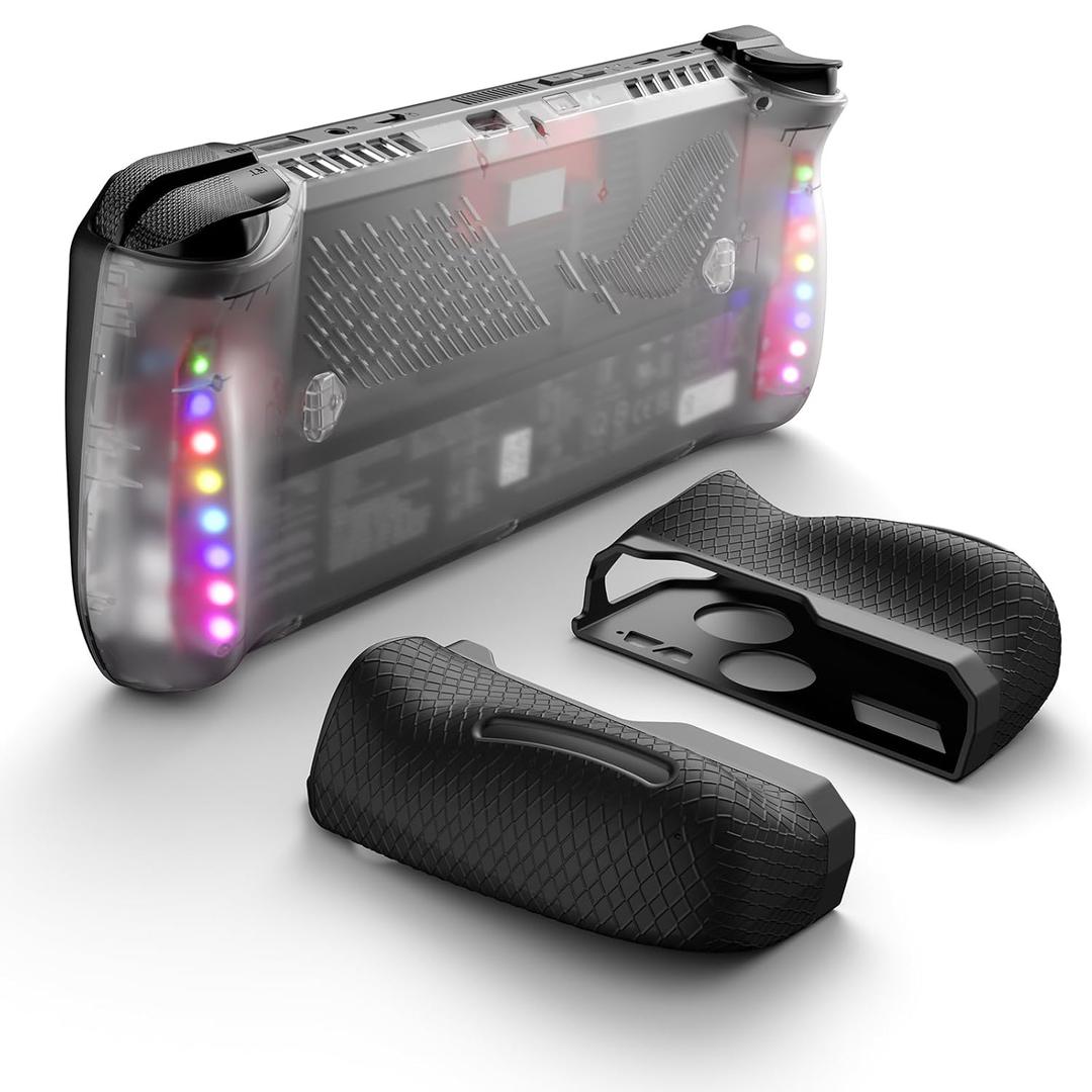 JSAUX RGB Transparent Back Plate Compatible with ROG Ally X, ROG Ally X Case Accessories with Silicone Grip and Cooling Module, DIY Replacement Shell