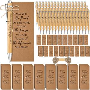 Jetec 60 Pcs Teacher Appreciation Gifts Bulk May You Be Proud Sign Wood Bamboo Pens Thank You Gifts with Inspirational Bookmark Cards for Graduation Nurses Employee Coworker Colleague Team Party Favor