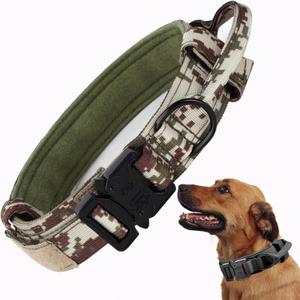 Tactical Dog Collar, Adjustable Military Training Nylon Dog Collar with Control Handle and Heavy Quick-Release Metal Buckle for Large Dogs, Camo XXL