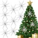 Syhood 12 Pcs Glitter Starburst Christmas Ornament 8 Inch Diameter Star Hanging Tree Ornaments Holiday Tabletop Decorations Christmas Party Decor Xmas Gifts (Silver)