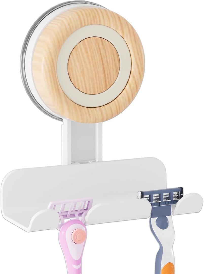 Razor Holder for Shower, Suction Cup Shaver Holder for Wall, Removable&Reusable Suction Cup Hooks for Bathroom, Damage-Free Suction Shower Hooks, Wall Mounted Razor Stand, White (1 Pack)