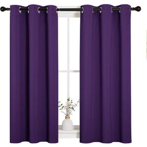 NICETOWN Thermal Insulated Blackout Draperies Curtains, Triple Weave Home Decoration Solid Ring Top Blackout Drape Panels for Bedroom (Set of 2, 34 x 45 inches, Royal Purple)