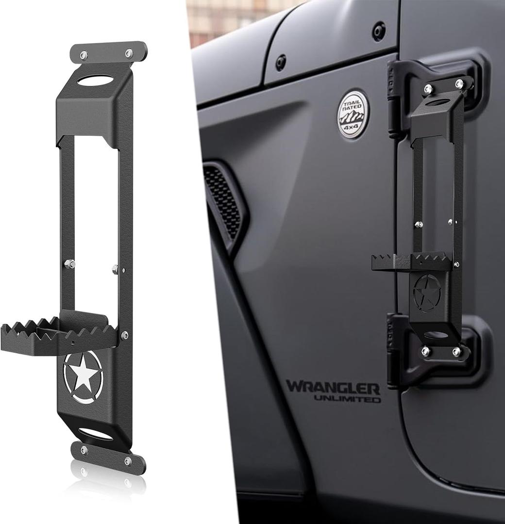 for JK JL JT Hinge Step Foldable Foot Pedal with Bottle Opener Compatible with 2007-2026 Jeep Wrangler JK JL JKU JLU Unlimited & Gladiator JT 2/4 Doors, Star Sign Door Foot Step Accessories