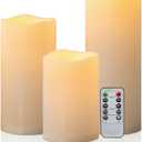 6" 8" 10" x 4" Waterproof Outdoor Flameless Candles Battery Operated LED Flickering Pillar Candles with Remote and Timer for Indoor Outdoor Lanterns, Long Lasting, Ivory White Large, Set of 3
