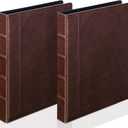 Marspark 2 Pcs Vintage Hardback 3 Ring Binder Professional Leather Binder Organizer Round Rings Holds 200 Sheets with 2 Inner Pockets(1 Inch,Brown)