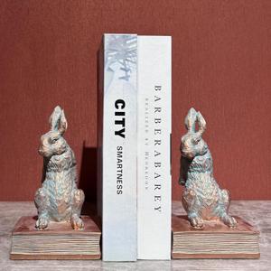 Book Ends for Shelves to Hold Books Hevay Duty,Decorative Bookends for Bookshelf Dcor,Cute Animal Rabbit Book Stopper Easter Bunny Statues for Home, Living Room Decoration,1 Pair (Bronze)