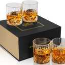 KANARS Old Fashioned Whiskey Glasses with Luxury Box - 10 Oz Rocks Barware For Scotch, Bourbon and Cocktail Drinks - Set of 4 - Men Gift