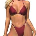 MIKETAI Sexy Bikinis for Women 2 Piece Bikini Spaghetti Strap Swimsuits Solid Color Bathing Swimwear Triangle Bathing Suit (Red, S)