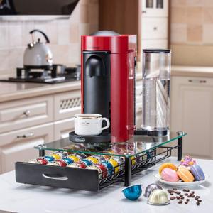 FlagShip for Nespresso Pod Holder Drawer Coffee Pod Organizer for Nespresso Capsule Holder Crystal Tempered Glass Storage Tray (40 Vertuo Pods Capacity)