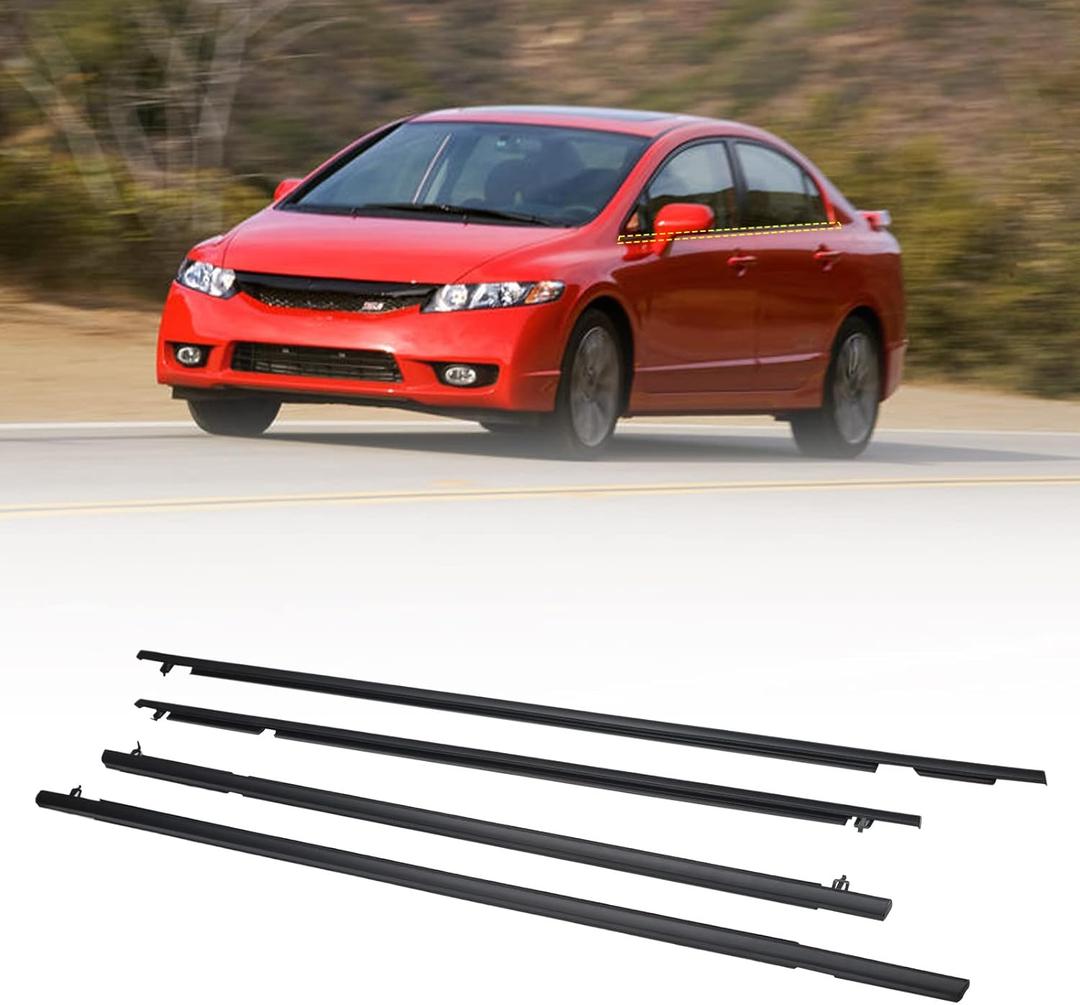 ZONFANT 4 Pcs Car Outer Door Window Moulding Trim Weatherstrip Seal Belt Compatible with Honda Vehicle Civic 2006-2011, Replace#72410-SNA-A01 72450-SNA-A01 72950-SNA-A01 72910-SNA-A01