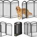 Full Metal Free Standing Dog Gate with Door for Indoor Outdoor,192'' Extra Wide 32'' Tall Dog Gates for Doorways,Large Openings,Decks,Freestanding Portable Pet Fence(8 Panels,Black)